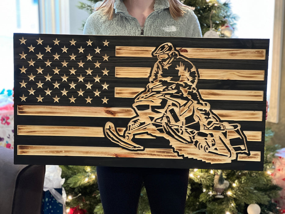 Handcrafted Snowmachine American Flag