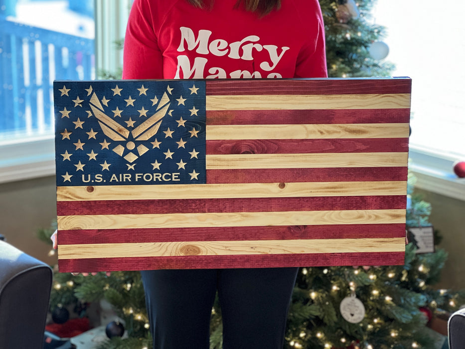 US Air Force Rustic Wood American Flag