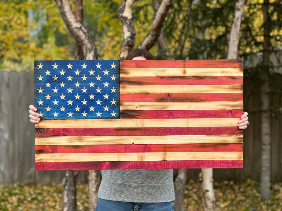 Handcrafted American Flag Rustic Wood