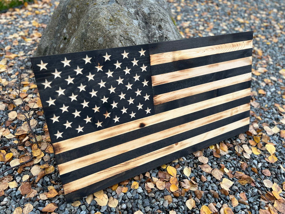 Handcrafted Greyscale Wood American Flag