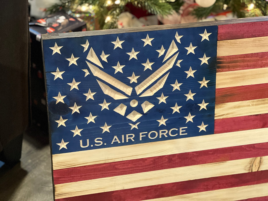 US Air Force Rustic Wood American Flag