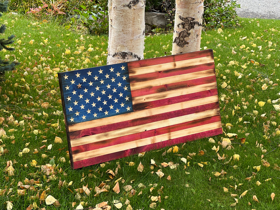 Handcrafted American Flag Rustic Wood