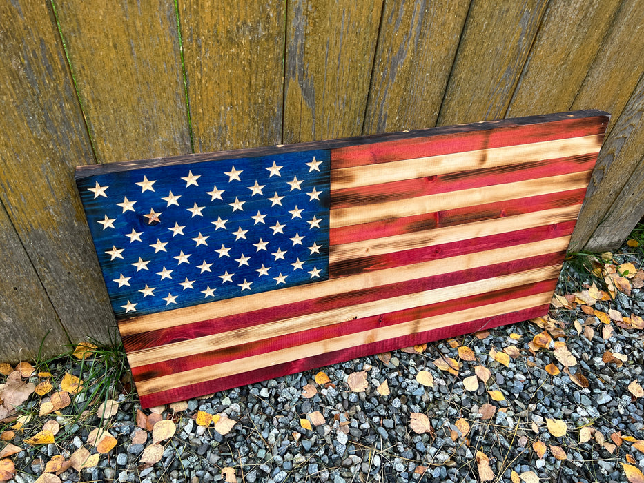 Handcrafted American Flag Rustic Wood